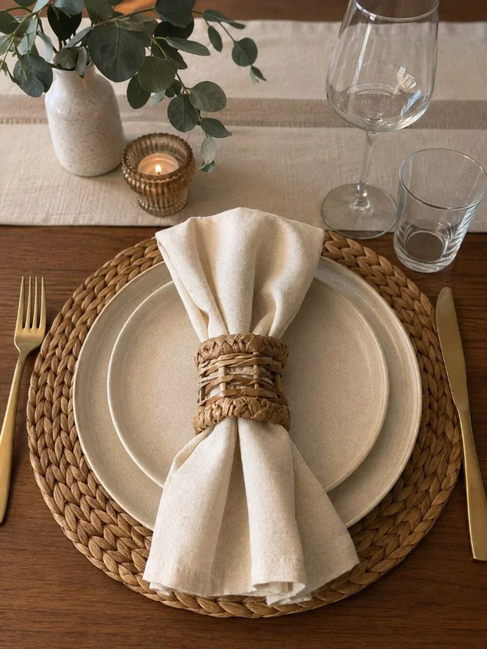 ⭐️$10 - SET: 12 NATURAL FIBER CLOTH NAPKINS + 8 ARTISANAL HANDMADE NAPKIN RINGS